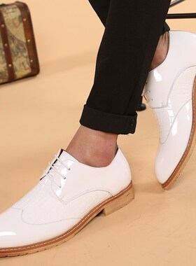 白色皮鞋男韩版休闲英伦男鞋影楼拍照婚F鞋团队演出鞋46码48大码
