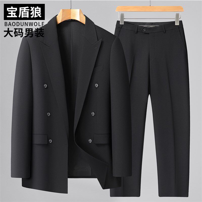 双排扣西装三件套男士大码新郎伴郎套装胖子宽松春秋新款西服西裤
