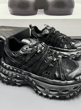 大码男鞋黑色鞋子老爹鞋男夏季202E5新款高级感网面透气运动休闲