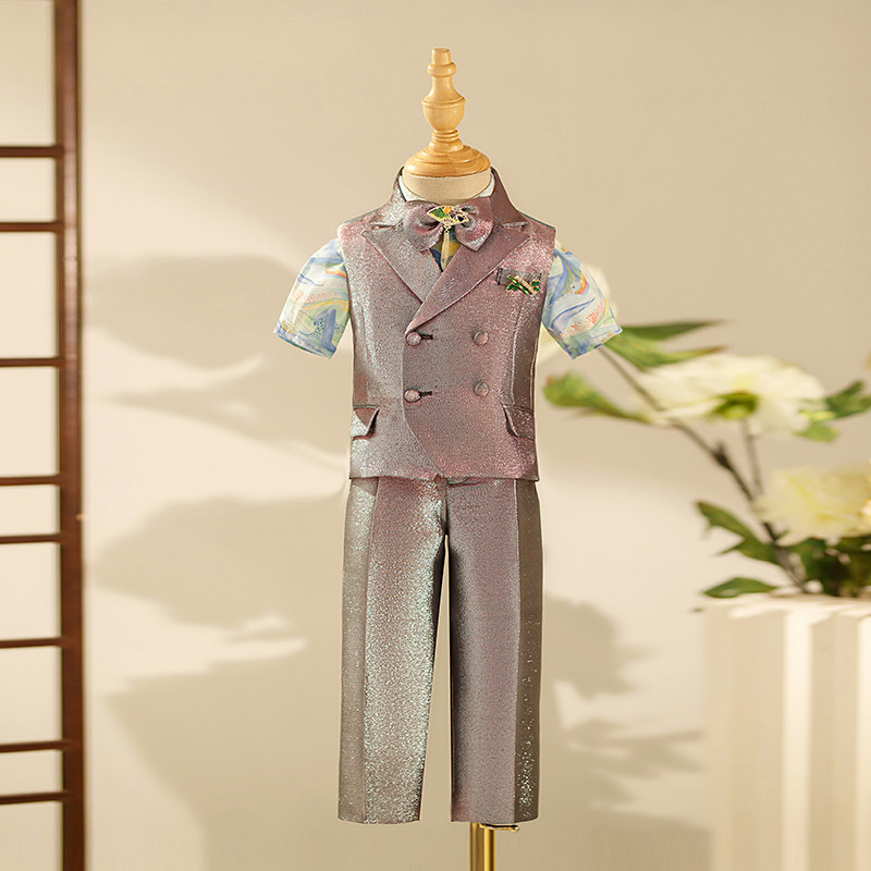 儿童礼服男童西装马甲套装男宝宝礼服英伦风主持人西服走秀演出服