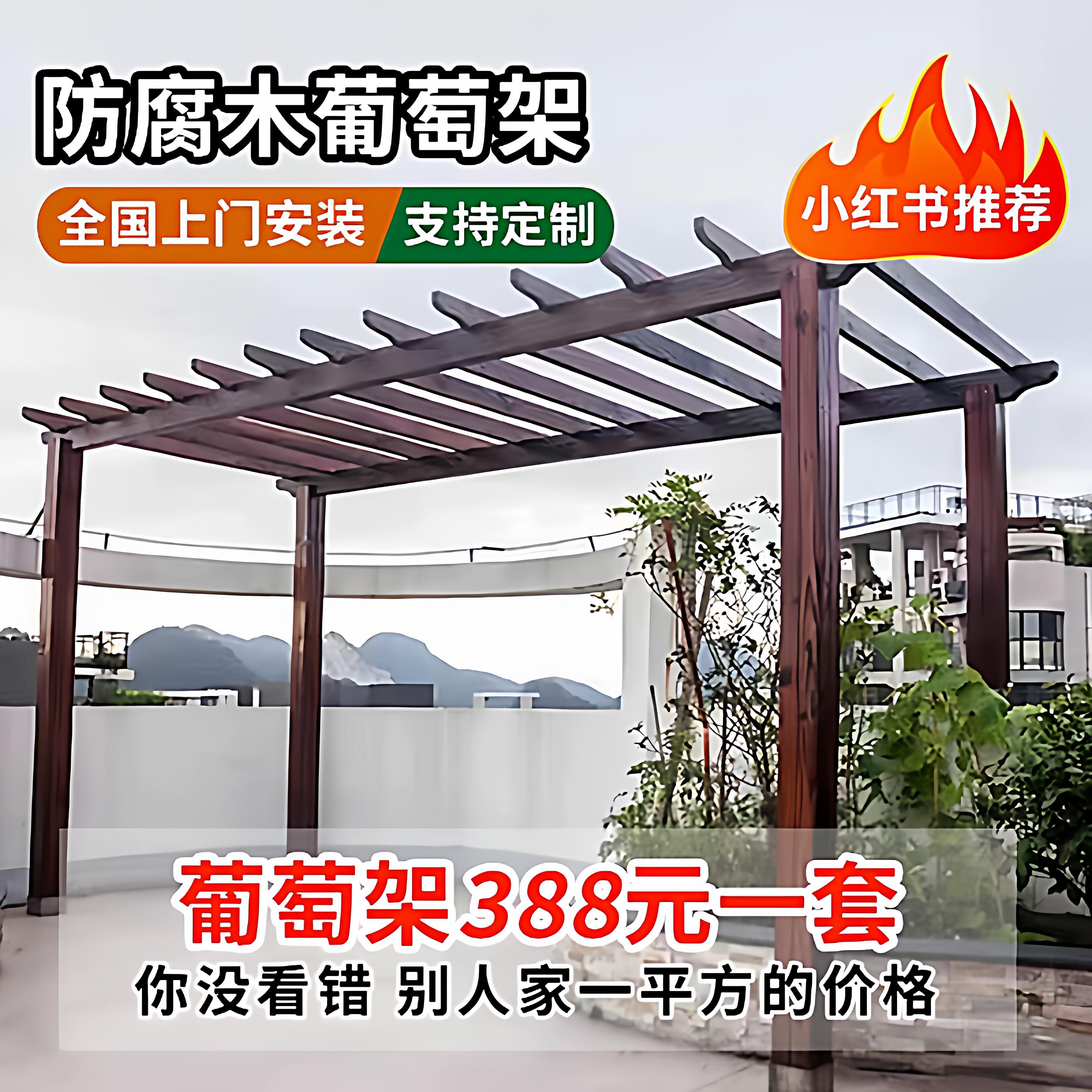 定制特价户外防腐木葡萄架庭院爬藤碳化木长廊花园实木凉亭简易花