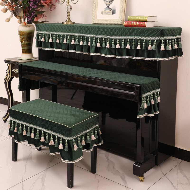 墨绿色钢琴防尘罩轻奢高档半罩现代简约美式电钢琴布盖布凳子套罩