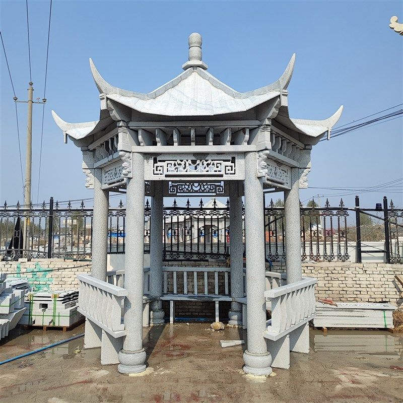石凉亭花岗岩石雕亭子户外大x理石材廊架室外小院中式仿古六角石