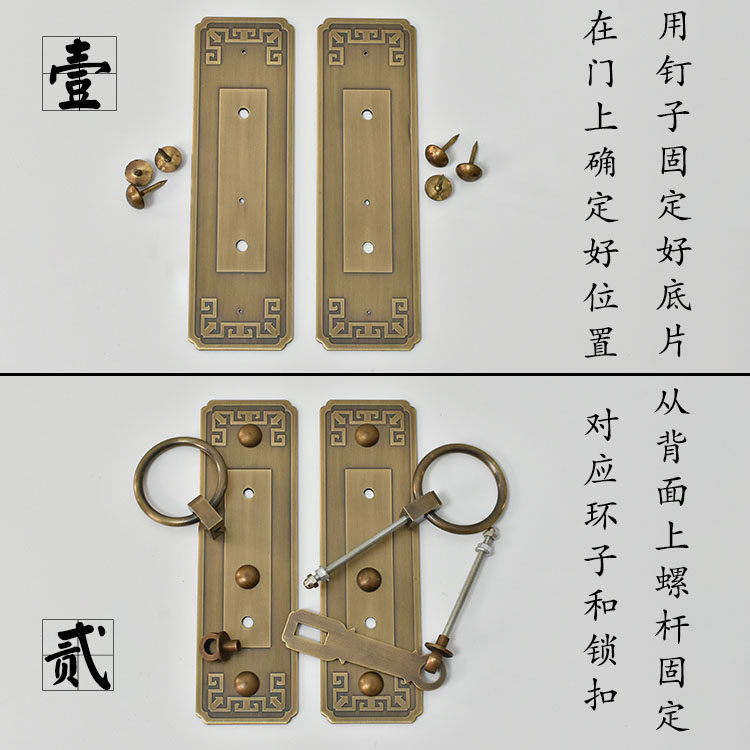 纯铜拉手中式仿古实木大门拉环全铜老G式柜门搭扣花格门长条挂锁
