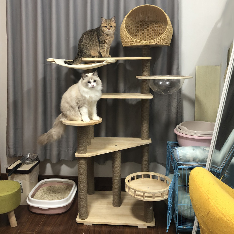 猫爬架实木猫窝猫树一体猫房子大型藤编猫咪玩具别墅屋猫抓柱剑麻