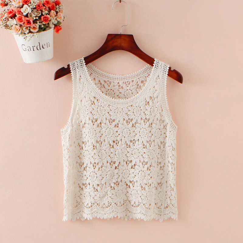 小吊带上衣女外穿宽松针织马甲无袖坎肩罩衫夏季短款外搭镂空背心