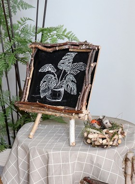 桦木支架小黑g板记事板森系幼儿园装饰摆件咖啡馆吧台橱窗拍摄道