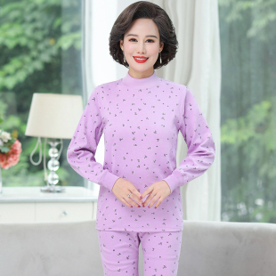 印花线衣线裤 中老年秋衣秋裤 保暖内衣老人薄款 妈妈大码 女纯棉套装