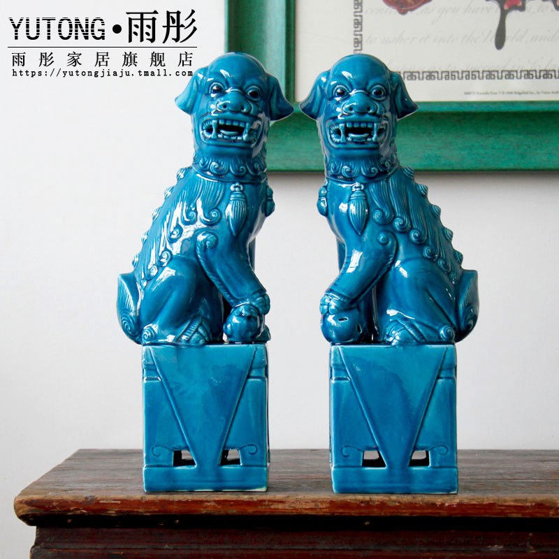 家居装饰陶瓷摆件 景德镇瓷器 狮子雕塑瓷摆设创意中式冰裂釉工艺