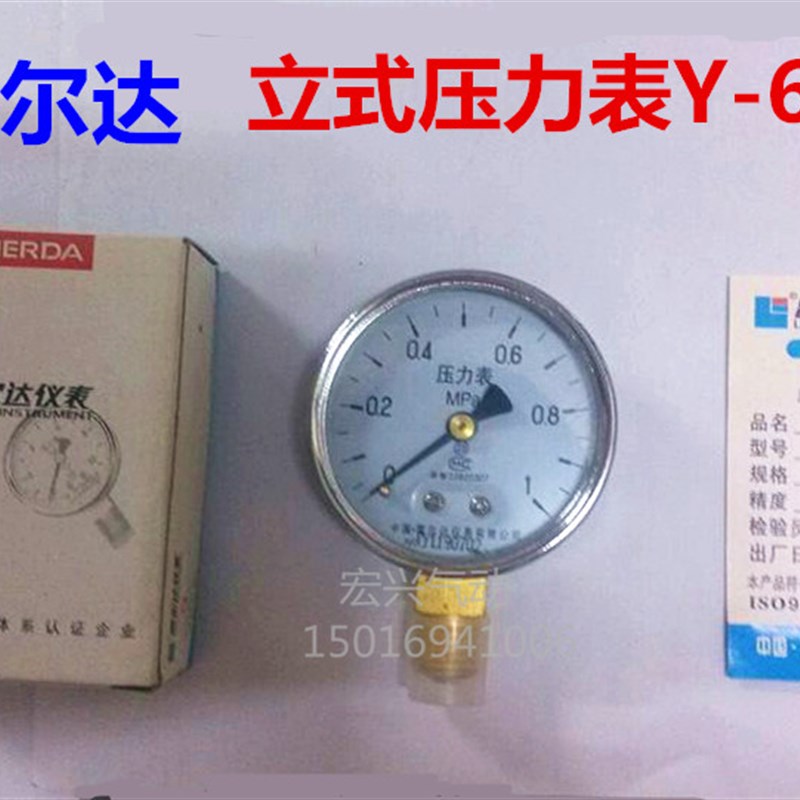 雷尔达仪表普通压力表Y60径向立式1/1.6/4/25/60MPA表径60螺纹M14