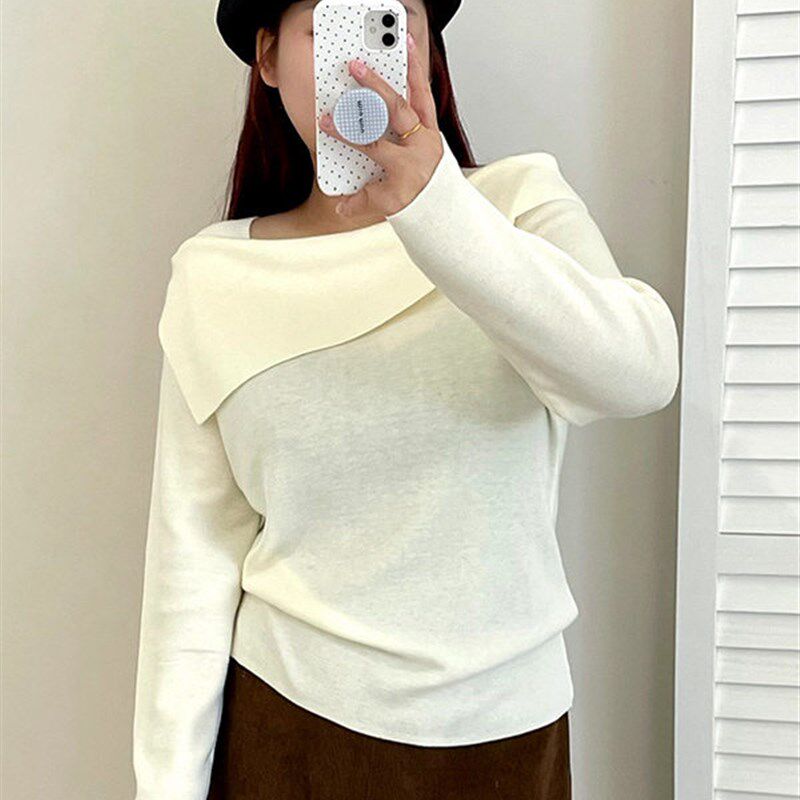 大码女装设计感不规则上衣25秋款胖mm宽松一字领针织衫乃粒23173