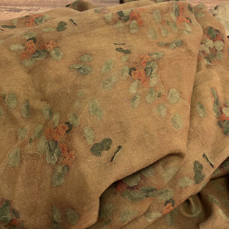 布久以逅民族风做旧纯亚麻印花布料连衣裙旗袍衬衫服装面料  巷子