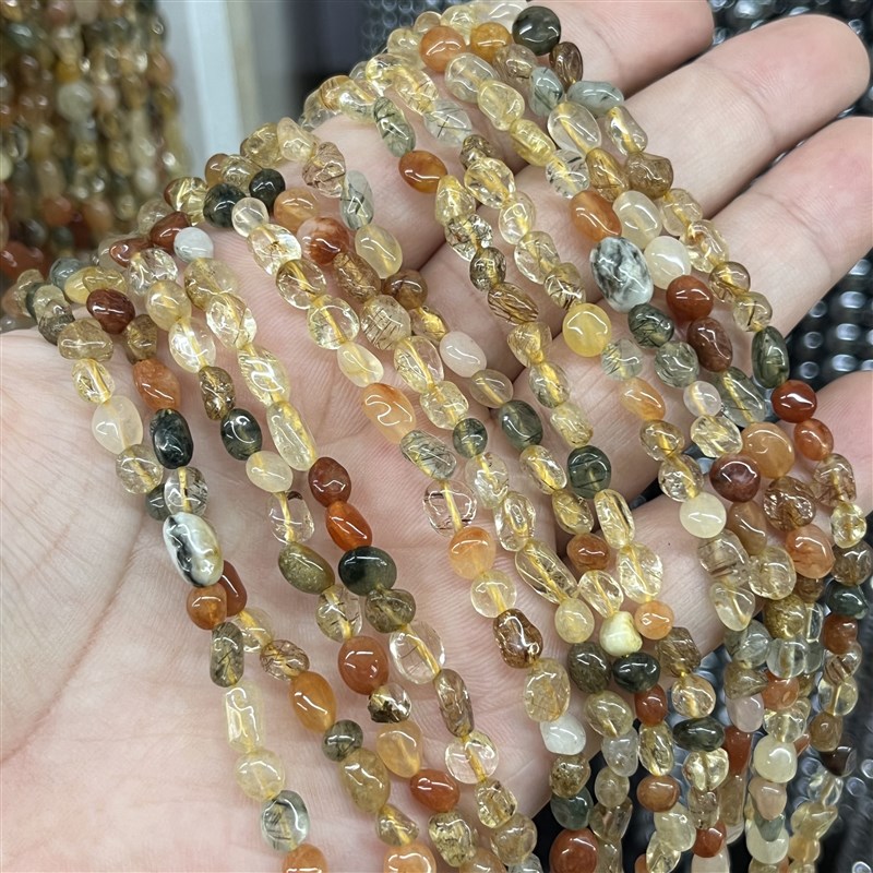 4-7不规则f原石彩发晶随型散珠油润冰透半成品一条38厘米长配珠