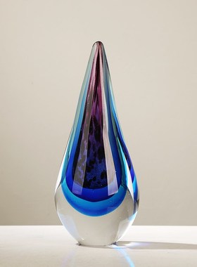 蓝色琉璃水滴艺术简约r摆件客厅酒店样板间博古架桌面装饰送礼