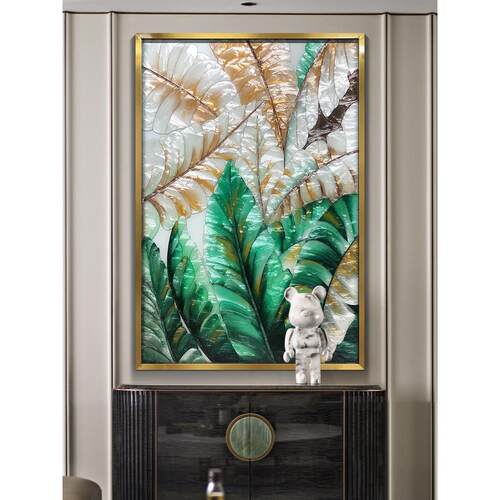 手工珐琅入口装饰画，简约豪华的走廊门厅挂画，高档客餐厅彩绘，