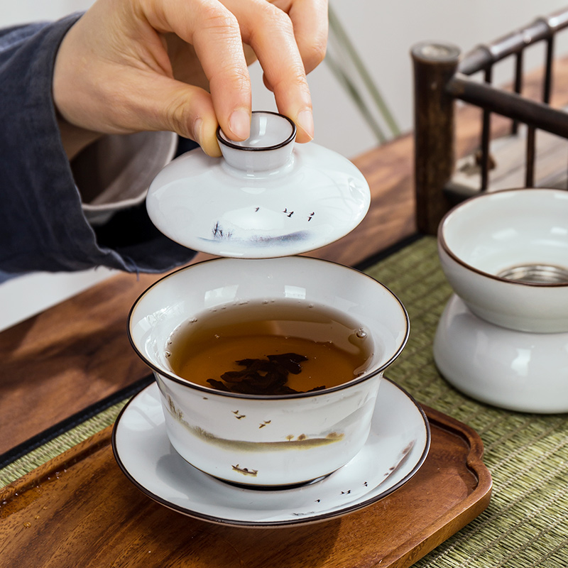 陶瓷复古功夫茶具创意单个盖碗泡茶茶壶N喝茶茶碗家用泡茶器
