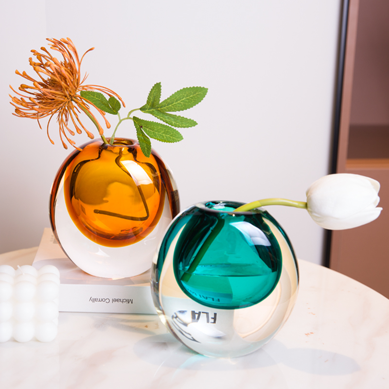 简约玻璃花瓶摆件家居客厅插花创意轻奢风O小花瓶桌面软装饰品