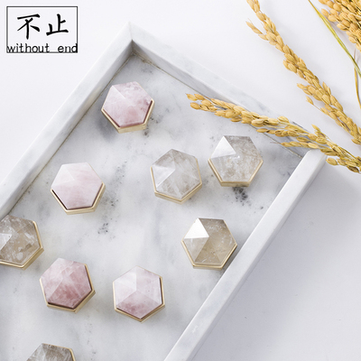 原创设计不止黄铜天然水晶拉手北欧轻奢橱柜门衣柜家具六角小把手