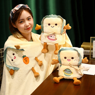 二合一吐司抱枕被l子两用办公室珊瑚绒午睡毯子午休毛毯汽车用靠