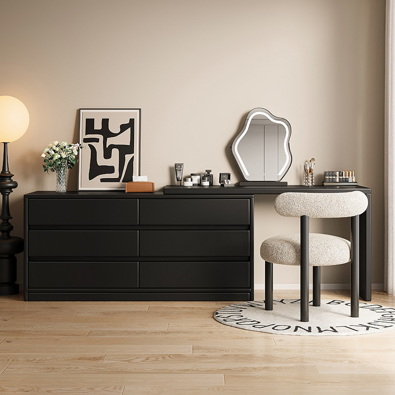 黑色梳妆台卧f室简约化妆台斗柜一体高级感化妆柜床尾柜化妆桌