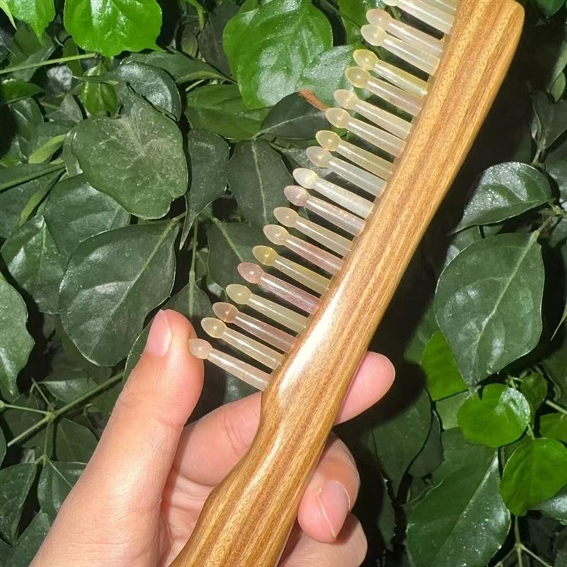 【一梳两用】绿檀羊角加厚双排叉齿梳多I功能直发卷发梳头按摩脖