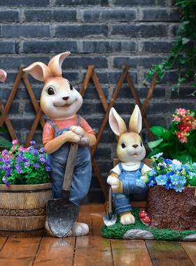 户外庭院阳台造景小花园布置装饰品创意动物树T脂花盆落地摆件