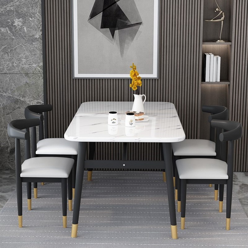 家用餐桌椅组合i吃饭桌子餐厅一桌四椅小户型简约长方形仿理石餐