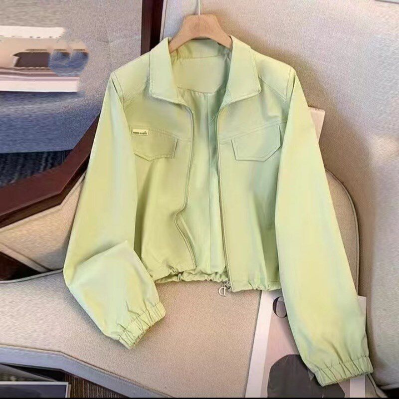 绿色休闲外套女早秋2024年新款秋季小个子洋气减龄薄款夹克棒球服