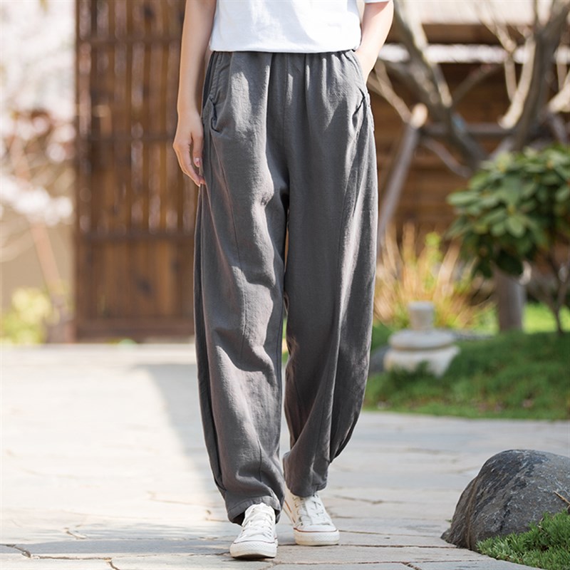 棉麻裤子2023新款苎麻宽松太极裤大码女式长裤百搭显瘦休闲灯笼裤