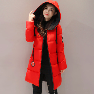 反季羽绒棉衣女中长款2021新款冬季连帽加厚修身显瘦黑色棉服外套