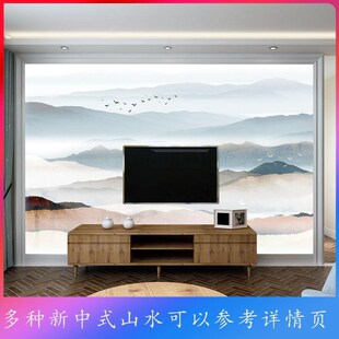 布在画下壁纸来图定制新中式电视背景E墙壁画8d客厅沙发不织布壁