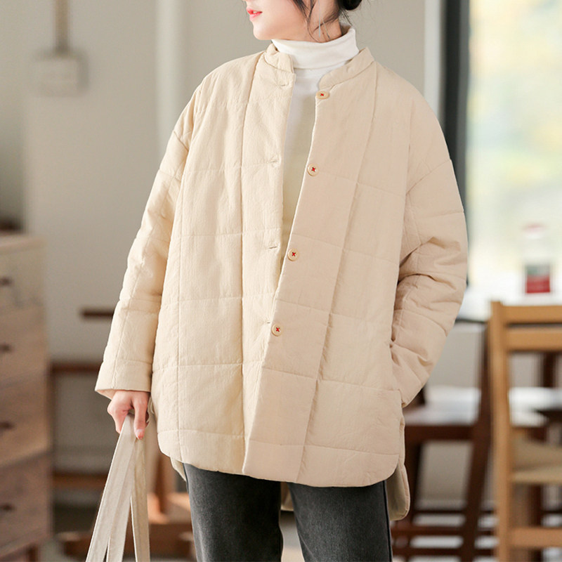 亚麻棉服女冬季2021年新款宽松复古棉麻棉袄短款慵懒风棉衣外套厚