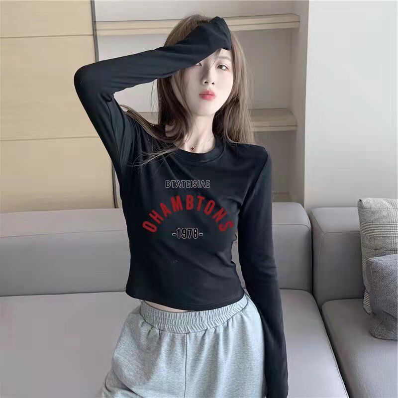 白色打底衫女春秋冬2025新款内搭黑色修身显瘦长袖t恤短款上衣服