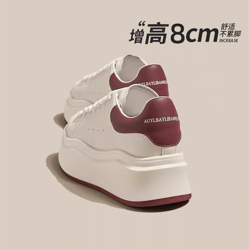 厚底8CM小白鞋女2025秋冬新款真皮百搭休闲透气运动鞋小个子增高