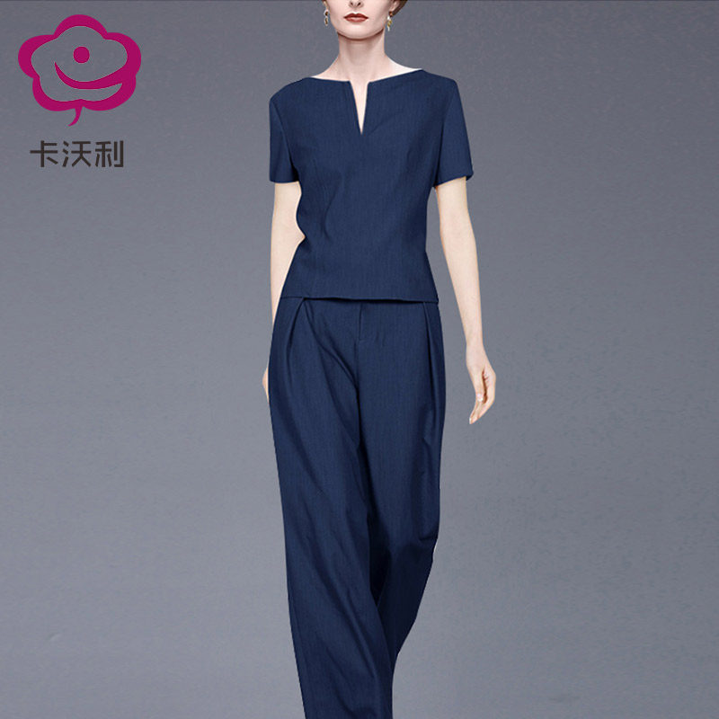 高级感短袖上衣阔腿裤套装女2023夏季新款时尚气质休闲两件式长裤