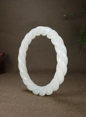 复古麻花玉镯绞丝镯子新疆和田羊脂白玉手镯雕花首饰品纯白女礼物