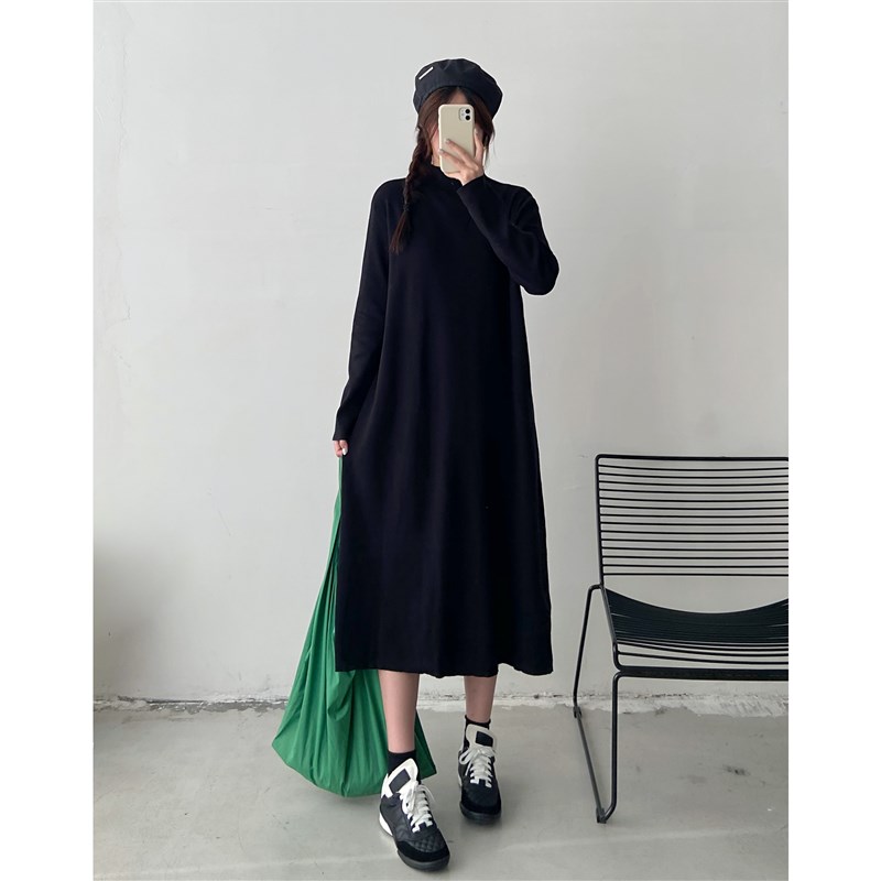 打底针织长裙女2025秋冬季新款胖mm大码宽松显瘦配大衣内搭连衣裙