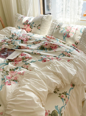 韩式白色床单被套床上用品四件套1D00全棉公主风少女心床裙款4