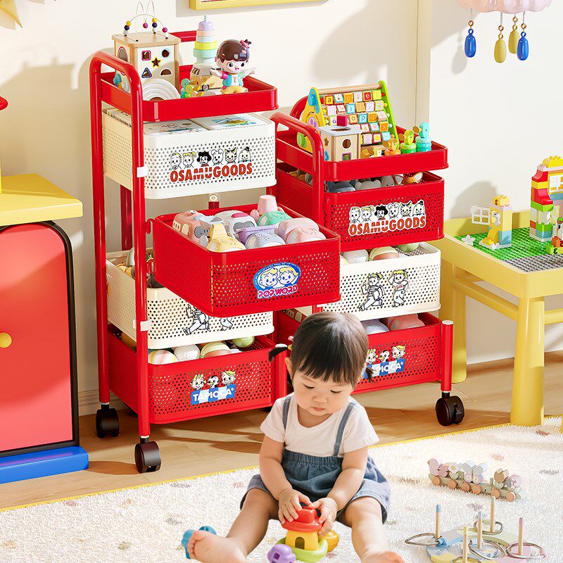 多巴胺儿童玩具收纳架可移动小推车置物架多层宝宝W汽车整理储物
