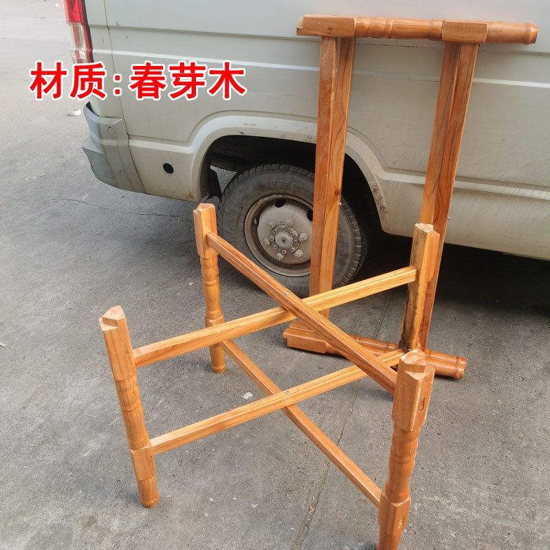 实木大圆桌折叠桌架子方桌餐桌脚架纯G木简易折叠桌腿支架桌架桌