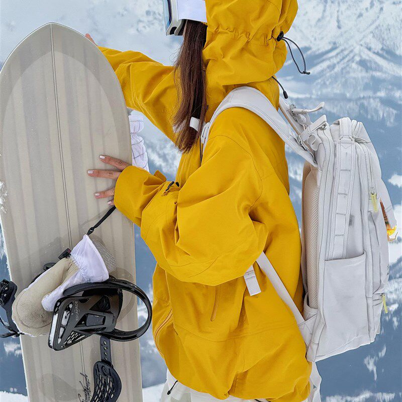 芙沿黄色滑雪服套装女2025秋冬新款户外防风防水保暖单板情侣雪服