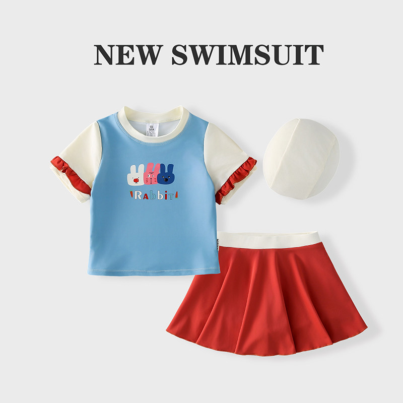 女童泳衣分体短袖洋气训练游泳衣中小童速干温泉泳装儿童防晒新款