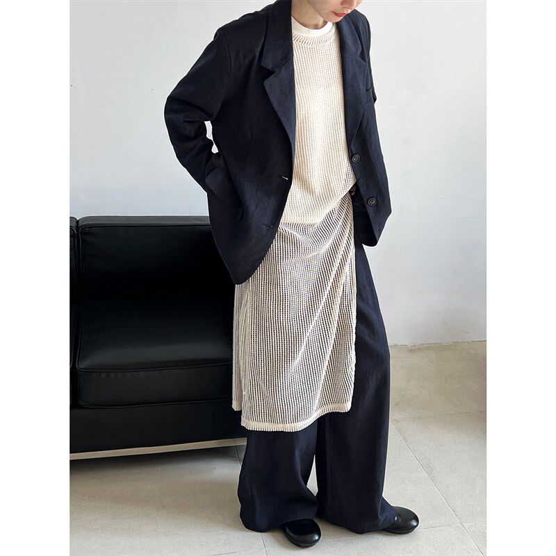 韩系设计感镂空开叉背心连衣裙女春夏新款透气叠穿百搭外搭罩衫