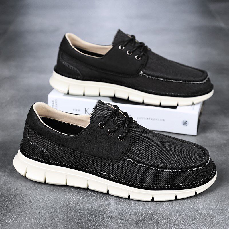 黑色帆布鞋男款夏季透气休闲运动耐磨软底I轻便青少年大码男鞋454