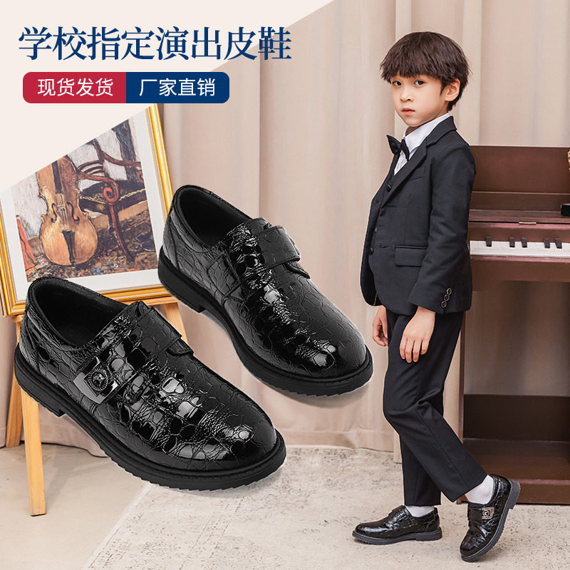 男童小皮鞋黑色英伦风p学生童鞋软底小男孩表演时装春款儿童演出