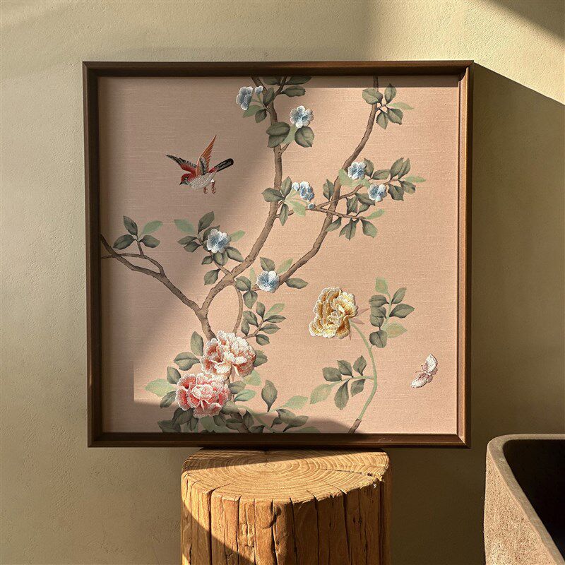 【花鸟富贵】刺绣新中式古典装饰画C吉祥开运新居礼物客厅边柜挂