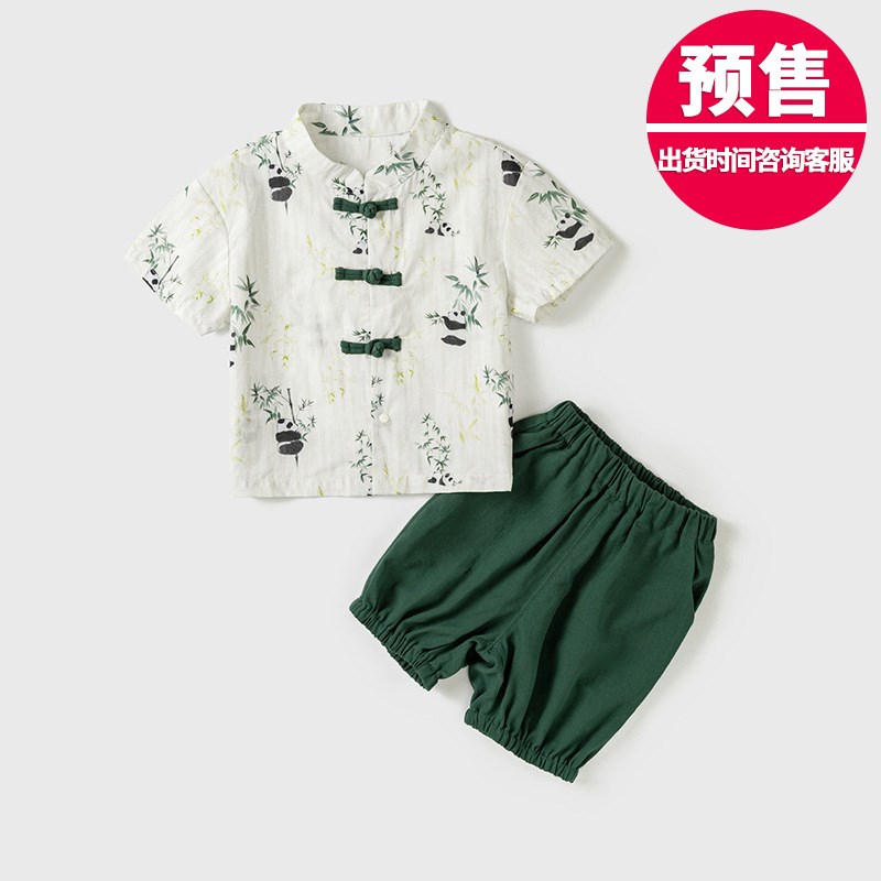 男童汉服夏季套装宝宝中国风印花套装婴儿盘扣短袖短裤夏装两件套