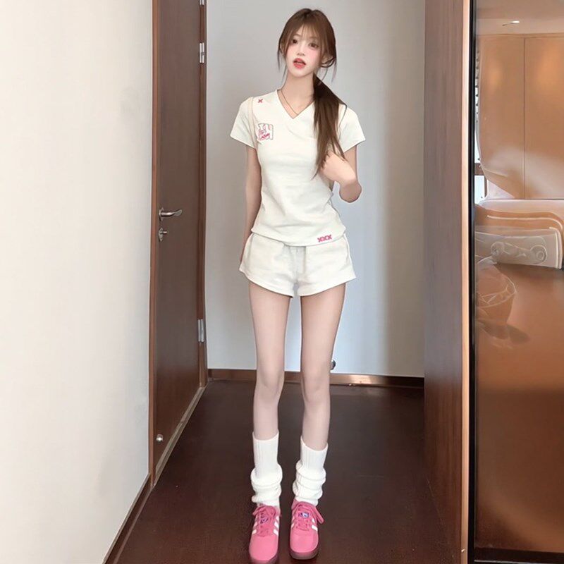 少女感穿搭短袖短裤运动套装女2025夏新款韩版学生休闲两件套显瘦