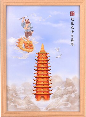 魁星点斗摆件致孩子学生励志摆台书桌文昌K塔画客厅国风装饰画挂