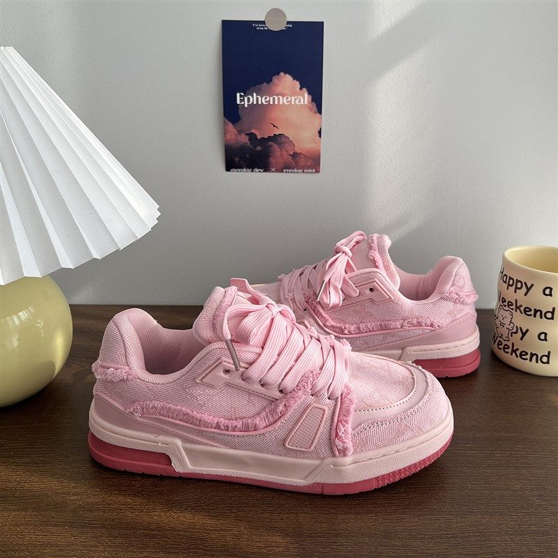 粉色板鞋男设计感小众新r款休闲 鞋子秋冬高级感情侣女潮流运动鞋